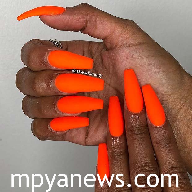 Orange fall nails solid Matte Orange
