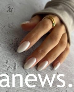 Hailey Bieber Nails; milky almond