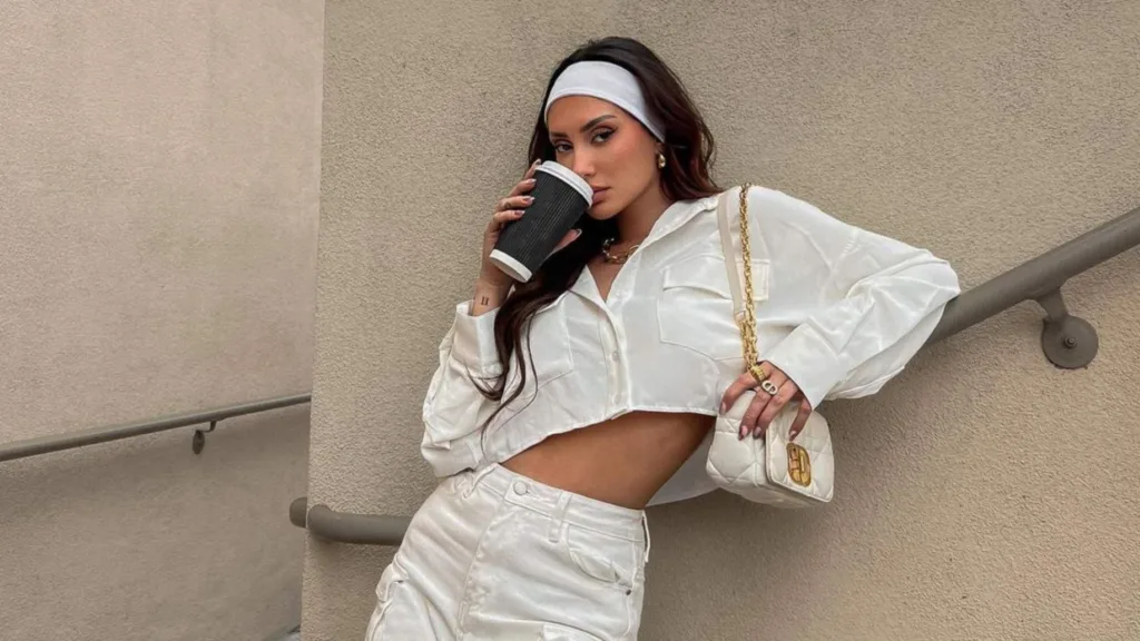 Francesca Farago in white