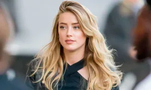 Amber Heard in a black leather jacket