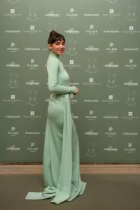 Matilda De Angelis in a green Alberta Ferretti dress