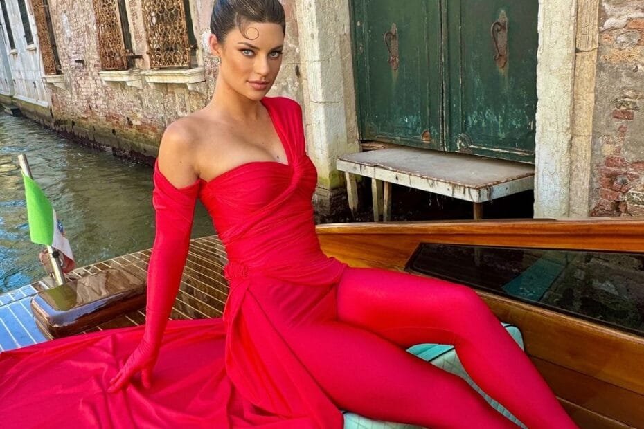 Hannah Stocking: in a red skinny dress