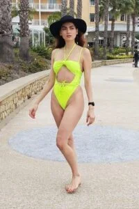 Chiara Aurelia in a yellow swimsuit