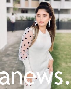 Arishfa Khan in a white dress