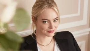 Emma Stone with her bold necklace