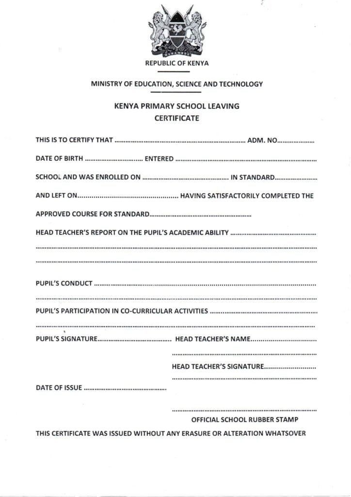 Kenya primary school leaving certificate