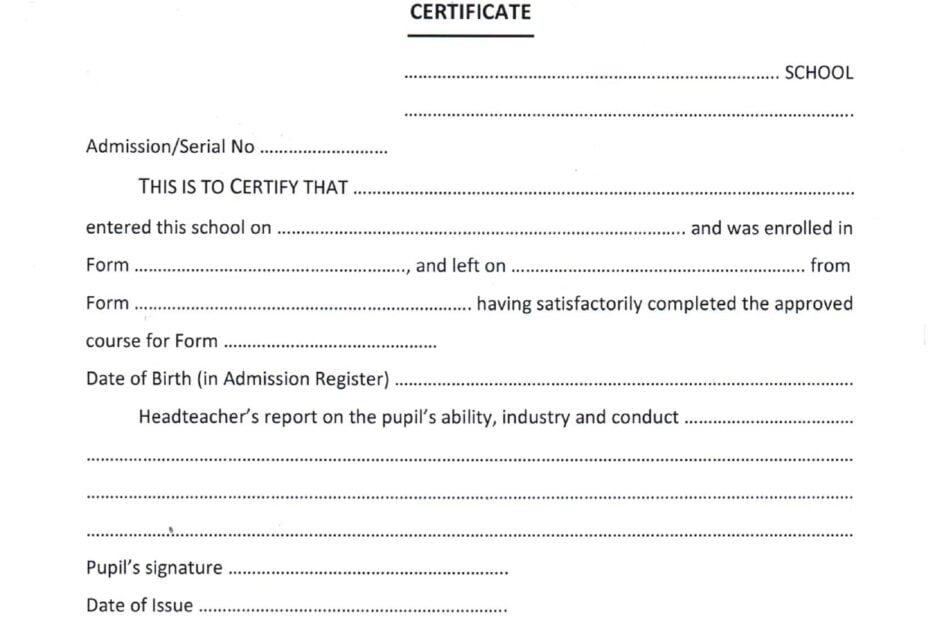 Leaving Certificate for Kenyan High school/Secondary school 7 Leaving certificate High school