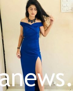 Arishfa Khan in a blue dress