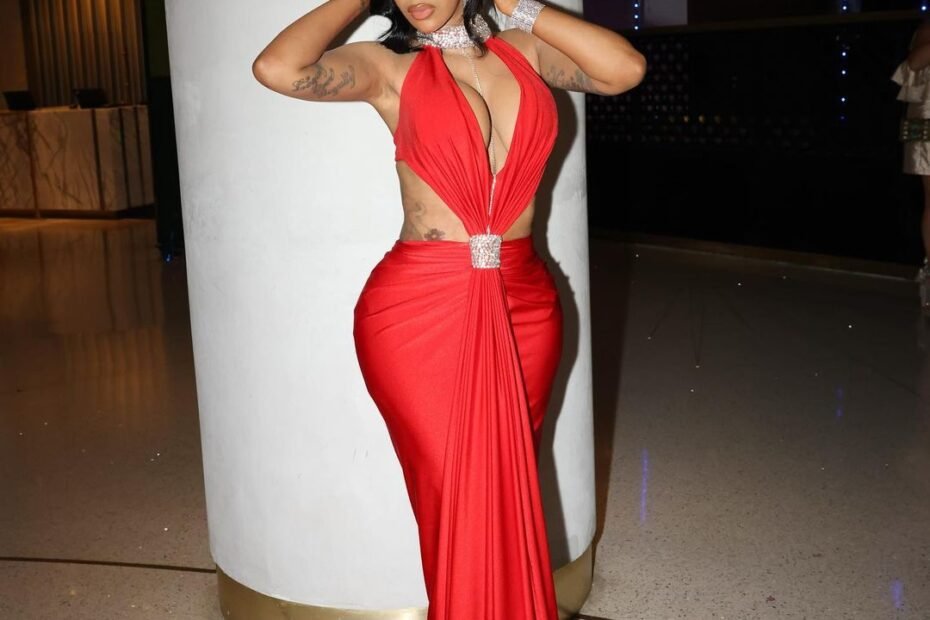 hot curves in red dress by Cardi B Dress