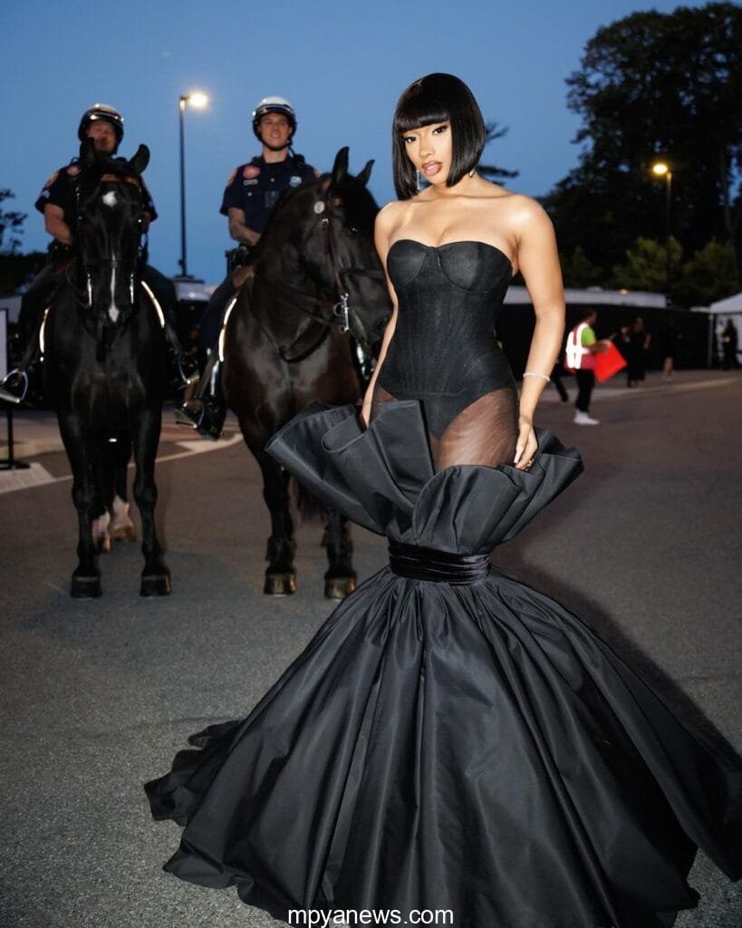 Megan The Stallion: on a black outfit
