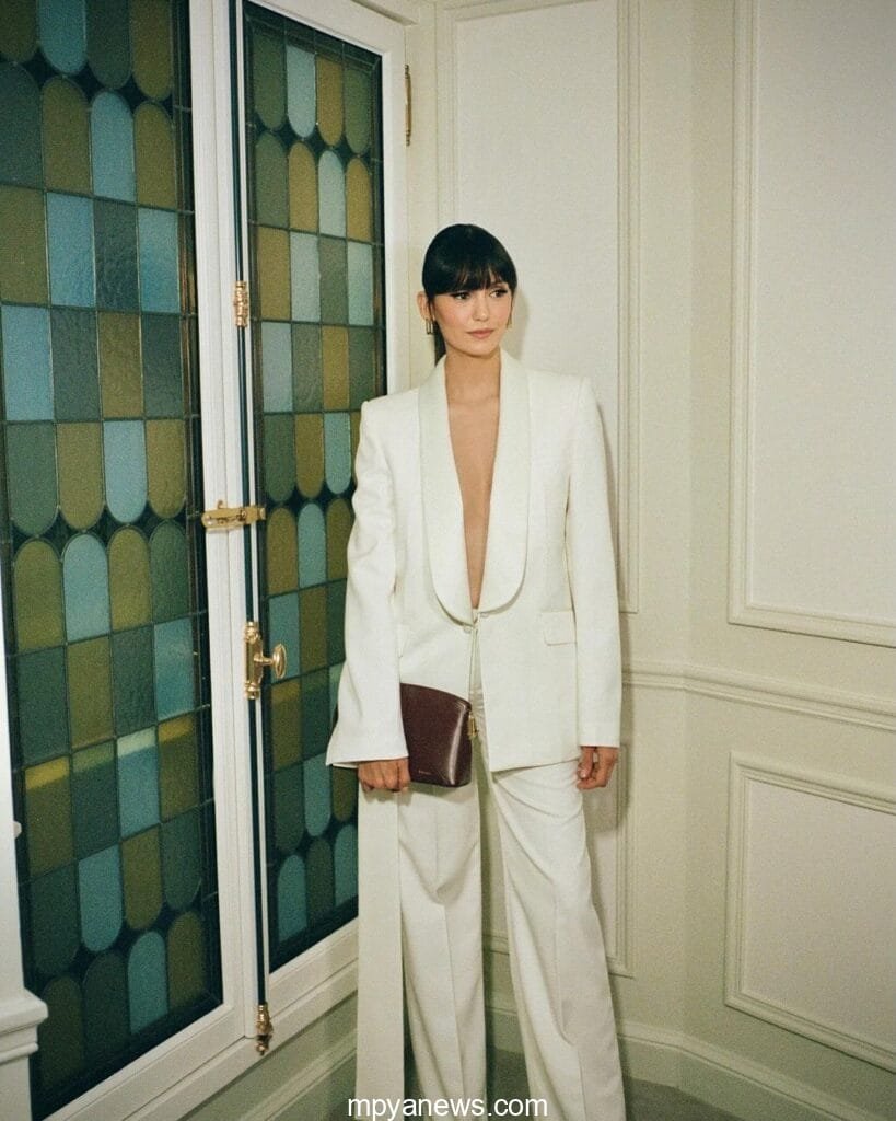 Nina Dobrev: on a white suit