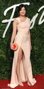 Daisy Lowe High Slit Dress: in a cream slit dress