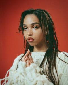FKA Twigs: on a white outfit