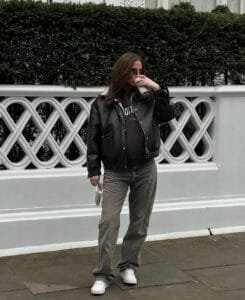  Lucy Watson's Pregnancy: looking good on a black leather jacket