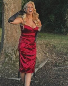 Stacey Solomon fashion: on red dresses