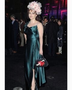 Helena Bonham Carter:in a green dress