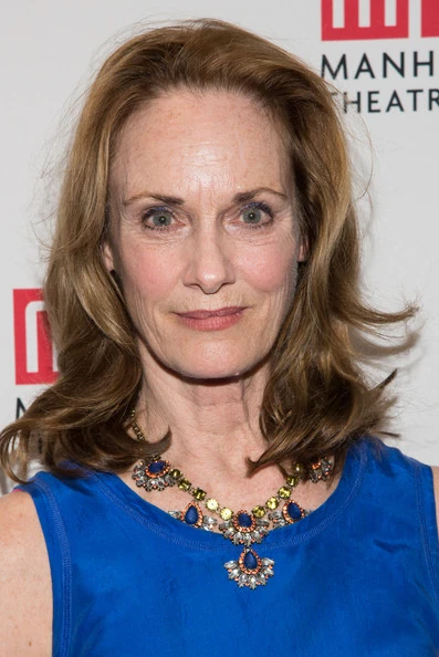 Lisa Emery: on a blue outfit