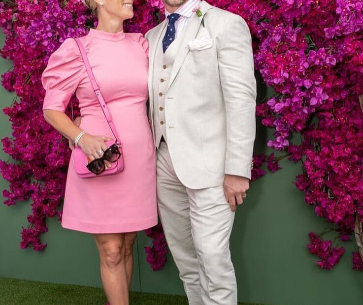 Zara Tindall: on a pink dress and mike on a gry suit