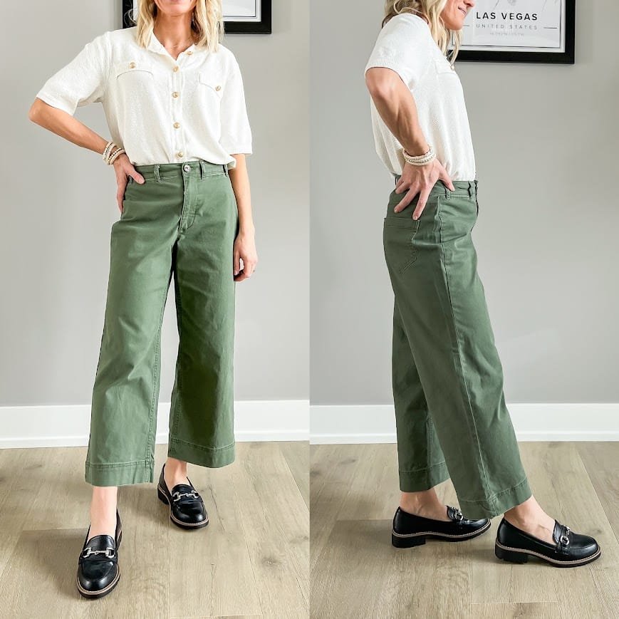 loafers and wide leg pants