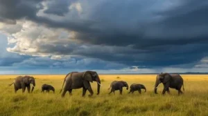 Dramatic Storm Clouds Over Amboseli Elephants silhouette: