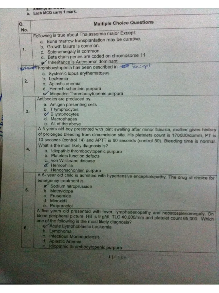 Peadiatrics II Exam Past Paper