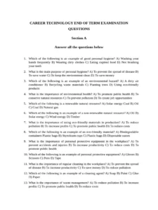 Sanitation Technology I Exam Past Paper