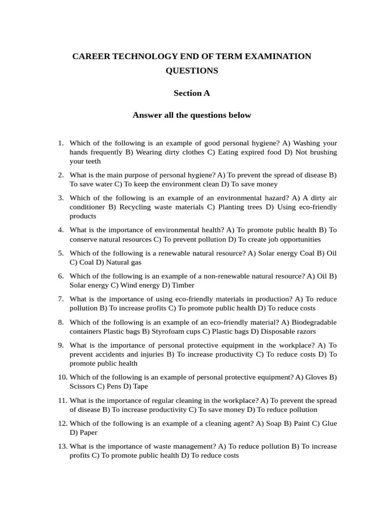 Sanitation Technology I Exam Past Paper