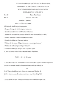 Electrical Measurements Exam Past Paper