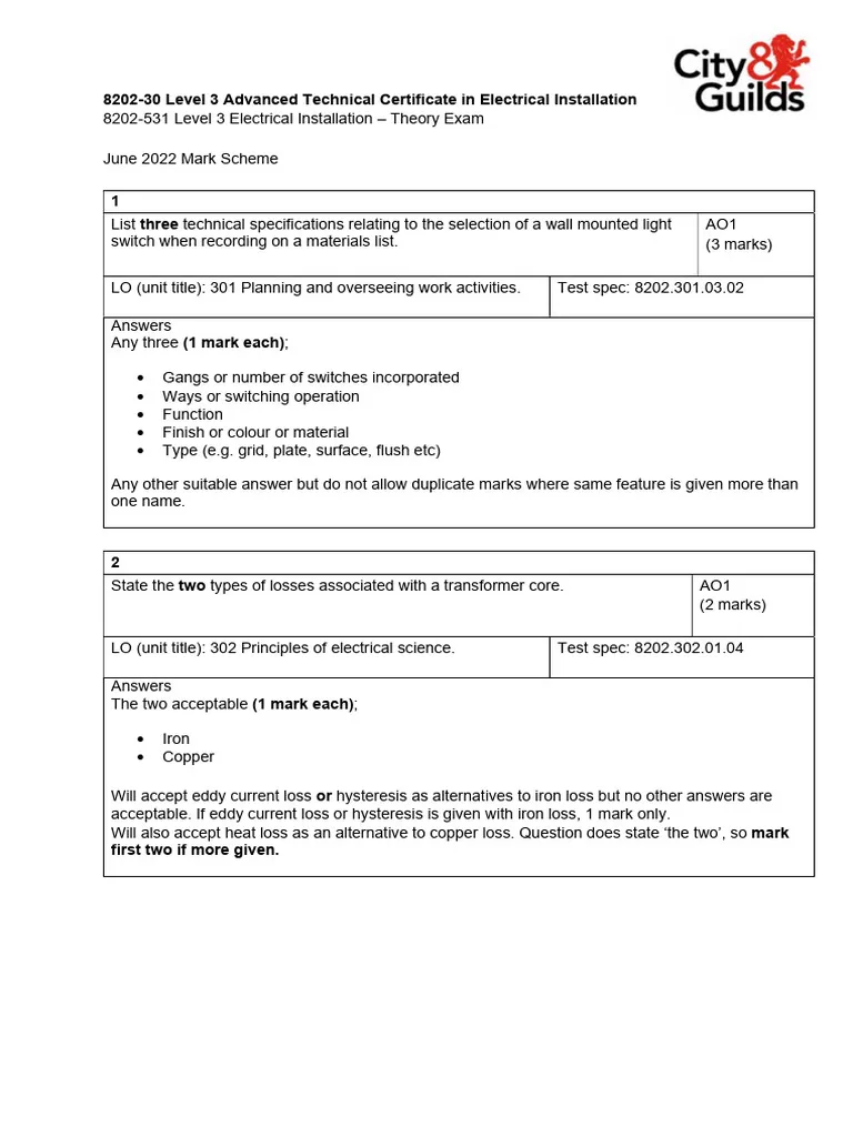 Electrical Installation Technology I Exam Past Paper