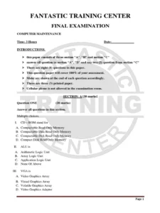 Computer Hardware And Maintenance Exam Past Paper