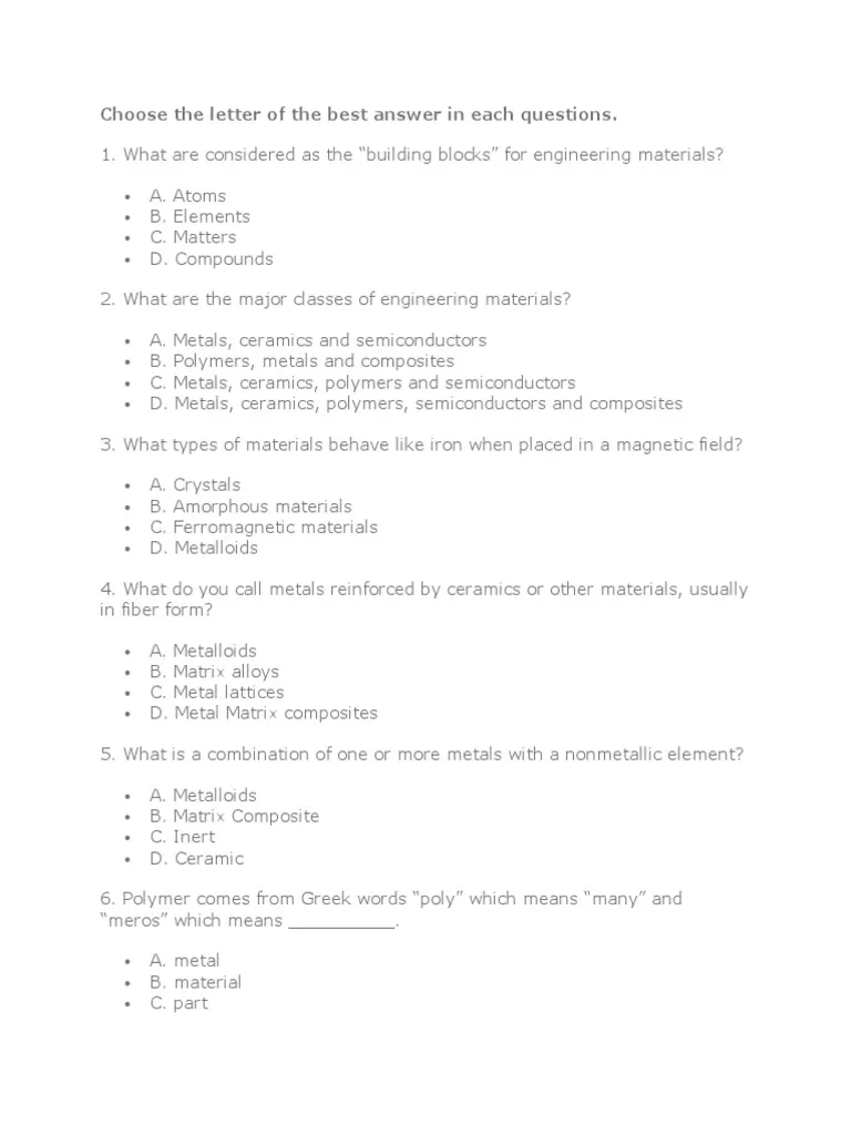 Materials Science Exam Past Paper