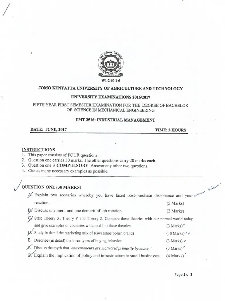 Mechanical Technology And Practice I Exam Past Paper