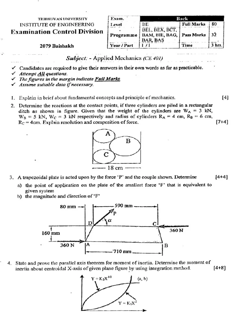 Engineering Mechanics Exam Past Paper