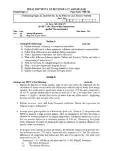 Applied Thermodynamics II Exam Past Paper