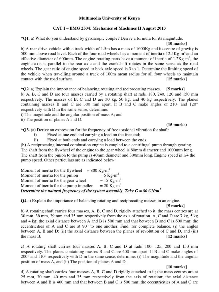 Mechanics Of Machine II Exam Past Paper