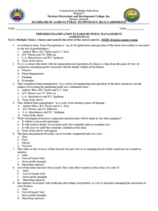 Farm Management And Finance Exam Past Paper