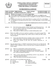Ecology And Environmental Science Exam Past Paper