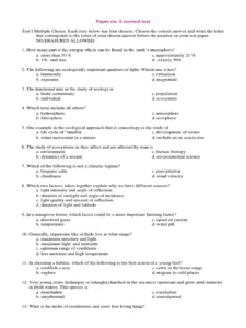 Ecology, Environmental Physiology And Management Exam Past Paper