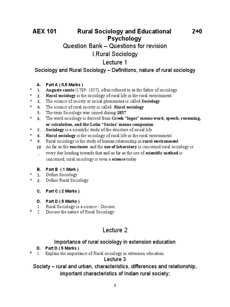 Rural Sociology And Development Exam Past Paper