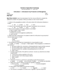 Horticulture Crop Production Exam Past Paper