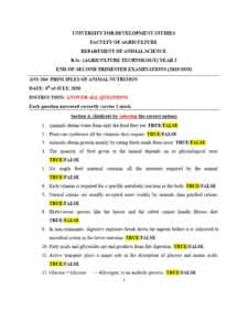Animal Nutrition I Exam Past Paper