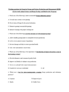 Pasture And Fodder Production Exam Past Paper