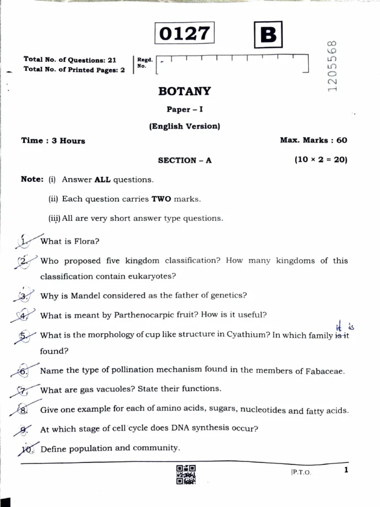 Basic Botany And Zoology Exam Past Paper