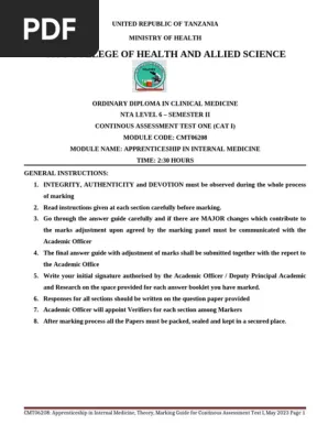 Internal Medicine II (Upgrading) Exam Past Paper