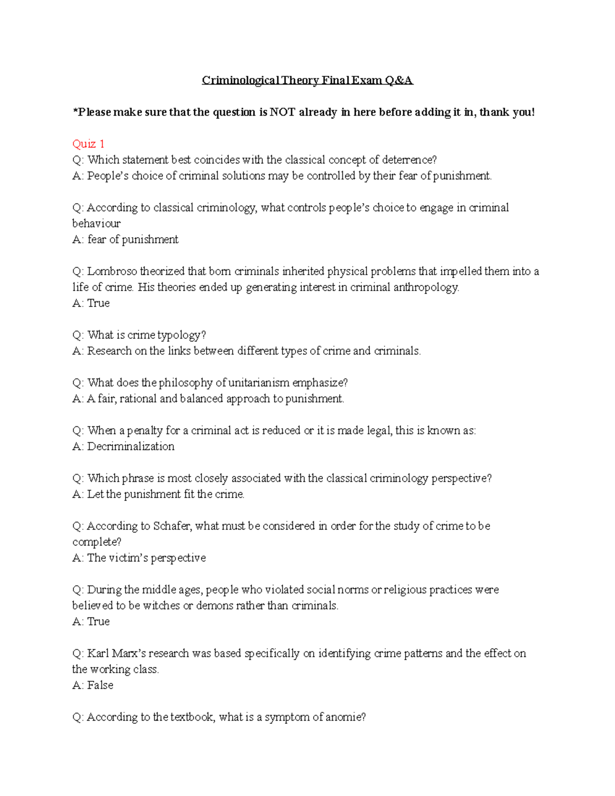 Download Criminological And Deviant Theory Approaches Exam Past Paper ...