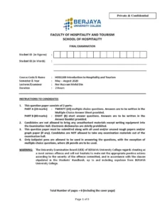 Introduction To Tourism Management Exam Past Paper