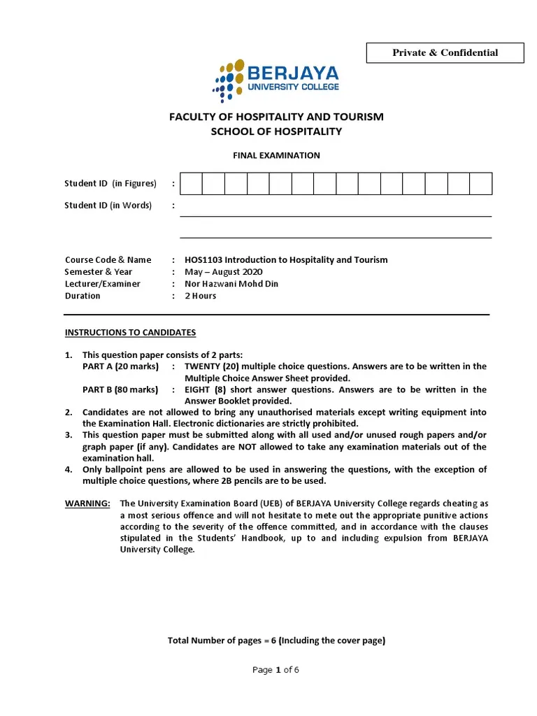 Introduction To Tourism Management Exam Past Paper