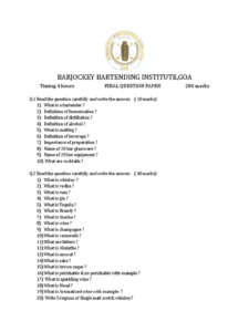 Mixology And Operation Exam Past Paper