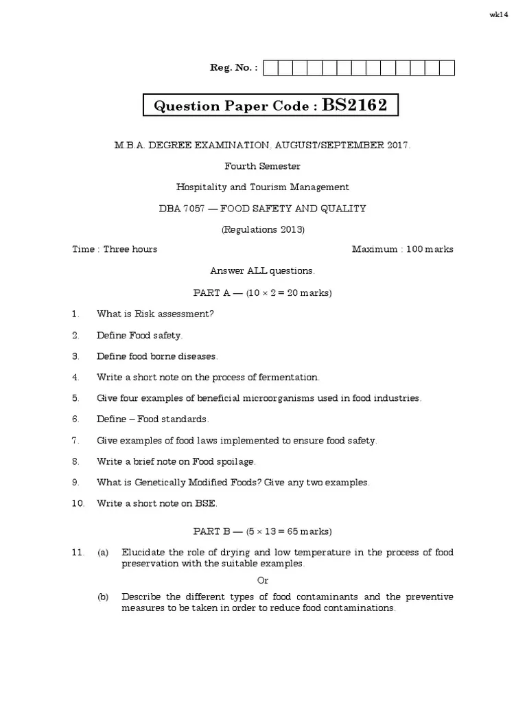 Food Security Exam Past Paper