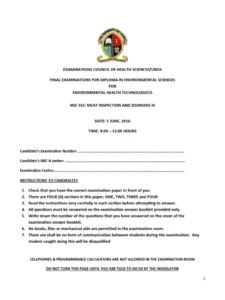 Meat Inspection Exam Past Paper